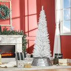 HOMCOM - Sapin de Noël artificiel 6' mince - décoration de fête - blanc-Idéal pour l'affichage dans les coins, les petites pièces et les zones avec un espace au sol limité 