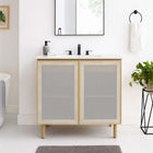 Modway - Calla 36" perforé Métal Vanette de salle de bain - Chêne blanc-Niveleurs de pieds réglables