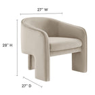 Modway - Greer Velours Performance Rembourré Fauteuil d’accent - Amande-Rembourrage résistant aux taches