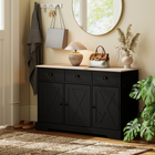 HOMCOM - Buffet style ferme 46,5 po avec portes de grange et tiroirs - noir-MDF et panneaux de particules fiables avec une base stable assurent un soutien solide pour un usage quotidien
