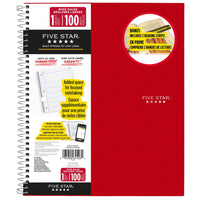 Five Star - Cahier Focus Learn à 1 matière – 10 1/2 po H x 8 po l – 200 pages-Feuilles à grands interlignes, doubles faces, résistantes au transfert d’encre.