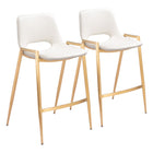 Zuo - Desi Tabouret de comptoir - Blanc/Or - Ensemble de 2-Support d’accoudoirs