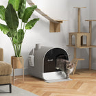 PawHut - Bac à litière pour chat avec couvercle, plateau amovible, pelle, filtre - gris clair-Bac amovible pour un nettoyage rapide et facile 