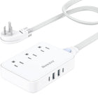 Huntkey - Multiprise avec cordon détachable, 3 prises et 4 ports USB - blanc-Spécialement conçue sans protection contre les surtensions pour se conformer aux règlements de sécurité des grandes compagnies de croisière.