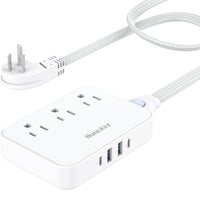 Huntkey - Multiprise avec cordon détachable, 3 prises et 4 ports USB - blanc-Spécialement conçue sans protection contre les surtensions pour se conformer aux règlements de sécurité des grandes compagnies de croisière.