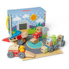 Melissa & Doug - Coffret de jeu Blockables Véhicules de 54 pièces-Le Vehicles Play Set inclut 18 blocs en bois, 2 figurines, 17 connecteurs, des ailes, une hélice et une voile en feutrine avec connecteurs intégrés, un attelage de tracteur, un pare-brise, ainsi que des instructions illustrées pour construire des “choses qui roulent et qui avancent” (voilier, avion, tracteur avec remorque, voiture de course).