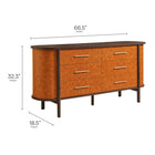 Modway - Coralie Courbe à 6 tiroirs Cuir végane Commode ovale, Noyer Tan-Stratifié à grain de bois