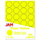 JAM Paper Sceaux autocollants ronds, 1 2/3 po dia., jaune néon, 120/paquet-Étiquettes en cercle
