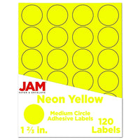 JAM Paper Sceaux autocollants ronds, 1 2/3 po dia., jaune néon, 120/paquet-Étiquettes en cercle