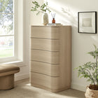 Modway - Mirae 5 tiroirs Commode courbe, Chêne léger à la brosse-Finition stratifiée de grain de bois