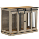 PawHut - meuble cage pour chien 47 po avec panneau de séparation - chêne-Peut servir de meuble TV, table d'appoint et cage décorative pour chien 