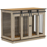 PawHut - meuble cage pour chien 47 po avec panneau de séparation - chêne-Peut servir de meuble TV, table d'appoint et cage décorative pour chien 
