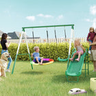 Qaba - Ensemble de balançoire pour jardin avec siège réglable et balançoire soucoupe, toboggan de 5 pi-Le cadre en A et les piquets de fixation assurent une utilisation durable 