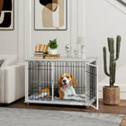 PawHut - Meuble cage pour chien, table d’appoint pour niche avec coussin lavable - gris-Conçu pour servir de table TV, table d’appoint et cage, offrant une capacité de charge élevée sur le dessus pouvant supporter jusqu’à 66 lb (30 kg) 