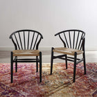 Modway - Flourish Fuseau Fauteuil d’appoint de salle à manger Ensemble de 2 - Noir-Cadre en bois massif massif