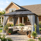 Outsunny - Pavillon à toit rigide double 10 pi l x 12 pi L avec moustiquaires et rideaux - gris-La structure combinée en métal et en aluminium offre une stabilité et une robustesse excellentes