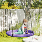 Qaba - Siège de balançoire soucoupe pour enfants, diamètre de 3 pi avec cordes suspendues à hauteur réglable - violet-Adaptée aux jardins, aires de jeux ou patios 