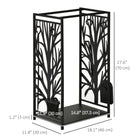 HOMCOM - Porte-bûches extérieur- support à bois- noir-Livré avec 4 outils incluant une pince, un tisonnier, une pelle et un balai 