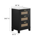 Modway - Dixie 24" Solide Vanette de salle de bain - Noir Blanc-Détail en rotin à tissage ouvert
