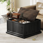 HOMCOM - Table basse à plateau relevable avec station de charge et rangement - noir-Deux prises CA, un port USB et un port USB-C, pratiques pour recharger vos appareils