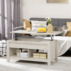 HOMCOM - Table basse relevable avec rangement caché et étagères ouvertes - chêne-Le plateau spacieux et relevable crée une zone de travail confortable