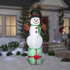 GEMMY - Bonhomme de neige gonflable de Noël sur boîte cadeau - 211 cm-Comprend des piquets et des attaches