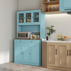 HOMCOM - Armoire de rangement 71 po avec espace pour micro-ondes et vaisselier - bleu-Les étagères réglables permettent d’adapter le rangement aux objets de cuisine plus hauts 