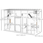 PawHut - Grand enclos extérieur pour chat avec condos, plateformes et échelles - 118,1 po L x 37,4 po l x 74 po H - blanc-Espace inférieur spacieux pour se promener 