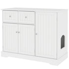 PawHut - Enclos pour bac à litière pour chat avec tiroir, rangement, kit anti-basculement - blanc-La litière pour chat fait également office de table d’appoint élégante 
