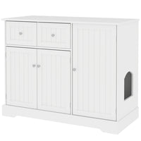 PawHut - Enclos pour bac à litière pour chat avec tiroir, rangement, kit anti-basculement - blanc-La litière pour chat fait également office de table d’appoint élégante 