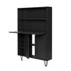 Nexera - Bureau mural Slim, Noir-Pouvant aussi être utilisé comme bar, ce meuble offre une porte à rabat au style moderne servant de surface de travail lorsque ouverte. Permet de dissimuler de façon discréte les fils et autres accessoires lorsque la porte à rabat est fermée