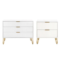 Manhattan Comfort - Dumbo table de chevet moderne à 2 tiroirs et commode à 3 tiroirs - blanc - ensemble de 2-Commode de chambre moderne-contemporaine avec une touche de glamour comprenant une commode standard et une table de nuit 2.0