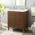 Modway - Render 30" Armoire à coiffeuse de salle de bain - Blanc noyer-Étagère de rangement réglable