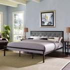 Modway - Mia Tissu Lit King, Brun Gris-Système de soutien de matelas en tige d’acier