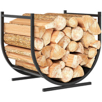 Outsunny - Porte-bûches extérieur- support à bûches 17 po pour rangement de cheminée-Fabriqué en métal robuste avec revêtement en poudre et une base incurvée pour une stabilité accrue 