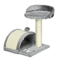 PawHut - Arbre à griffer pour chat 18 po avec maison et jouet suspendu - gris-Fabriqué en panneau de particules, tapis en sisal et peluche avec une construction solide 