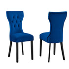 Modway - Silhouette Performance Velvet Chaises de salle à manger Ensemble de 2 - Marine-Cadre en bois massif