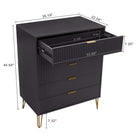 Manhattan Comfort - Dumbo table de chevet moderne, commode et commode haute 5 tiroirs - noir - ensemble de 3-Pieds en métal doré élégants évasés ajoutant un design mode sans couture et de la durabilité Hauteur des pieds : 18,6 cm