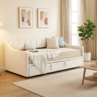 HOMCOM - Lit de jour gigogne rembourré taille twin avec accoudoirs - blanc crème-Structure en bois d’eucalyptus et métal garantissant robustesse et durabilité 