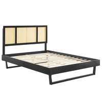 Modway - Kelsea Canne et bois Lit à plateforme complet avec pieds angulaires, Noir-Cadre complet de plate-forme