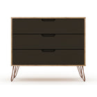 Manhattan Comfort - Ensemble de commodes de chambre à coucher mid-century modern rockefeller - nature et gris texturé - ensemble de 2-Pieds évasés élégants en métal pour une durabilité accrue