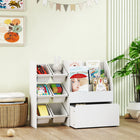Qaba - Bibliothèque et rangement pour jouets enfants, étagère à 3 niveaux avec 6 bacs - blanc-La grande boîte à jouets roulante sur roues rend le rangement amusant et facile
