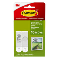 Command - Bandes pour cadres 10 lb - Blanc - Paquet de 8-AUCUN OUTIL NÉCESSAIRE – Suspendez des cadres, des œuvres d’art murales, des miroirs, des horloges murales, des panneaux, des tableaux effaçables à sec, des décorations des fêtes, des panneaux en mousse acoustique et d’autres décorations intérieures, où vous le voulez, sans clou ni marteau