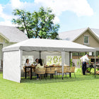 Outsunny - Tente auvent d'extérieur pliante 10 pi l x 20 pi L avec sac de transport - Blanc-Tente gazebo à pieds droits avec toit ventilé à 2 niveaux et parois latérales amovibles