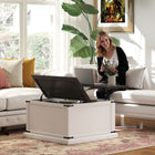 HOMCOM - Table basse relevable avec station de recharge et rangement - blanc-Le style ferme moderne avec un design bicolore met en valeur la décoration de votre salon