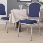 Chaise de banquet HERCULES empilable, dossier couronne, tissu bleu marine, siège épais 2,5 po, cadre argenté (FD-C01-S-2-GG)-Siège et dossier rembourrés