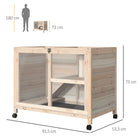 PawHut - Clapier d’intérieur pour lapin avec roulettes, cage pour lapin avec rampe, bois naturel-Pièce principale pour vivre, plateforme pour courir et jouer 