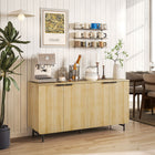 HOMCOM - Buffet cannelé 55,1 po L avec rangement - bois naturel-Cinq pieds en métal avec patins réglables améliorent la stabilité 