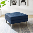 Modway - Loft Touffe Cuir végane Ottoman - Marine d’argent-Pieds en acier inoxydable argenté