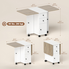 HOMCOM - Table à manger pliante à roulettes avec abattants, tiroirs et armoire de rangement pour 4-6 personnes - blanc et chêne-Deux tiroirs et un meuble offrent un espace de rangement discret 